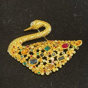 Vintage Swarovski multi-hued crystal centenary 100th anniversary swan brooch